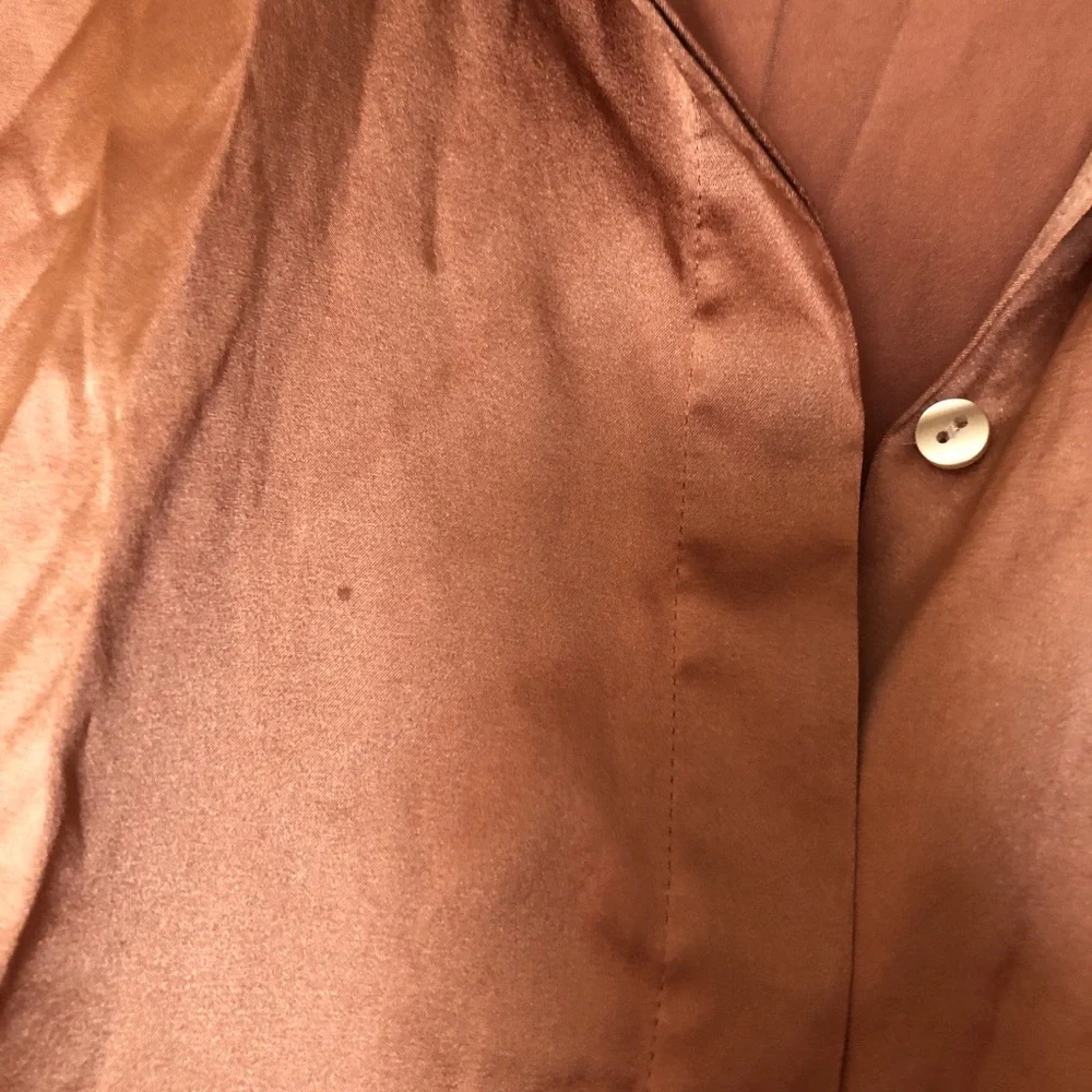 Ann Taylor Silk Blouse Tailored fitted Button Front Shirt Peach Burnt Orange 12